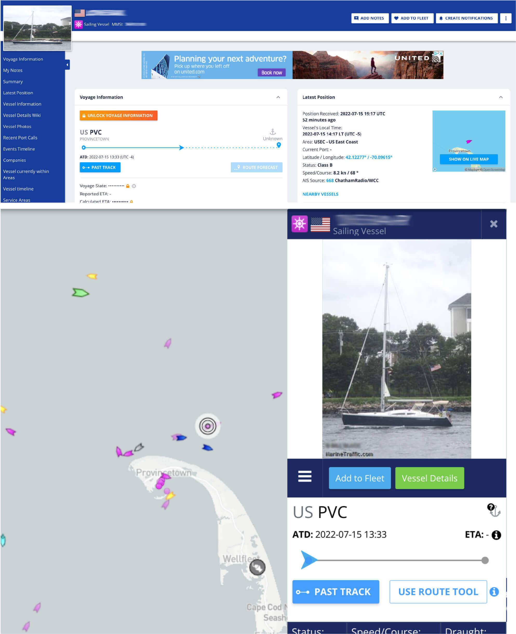 Several Screenshots to Track a Boat