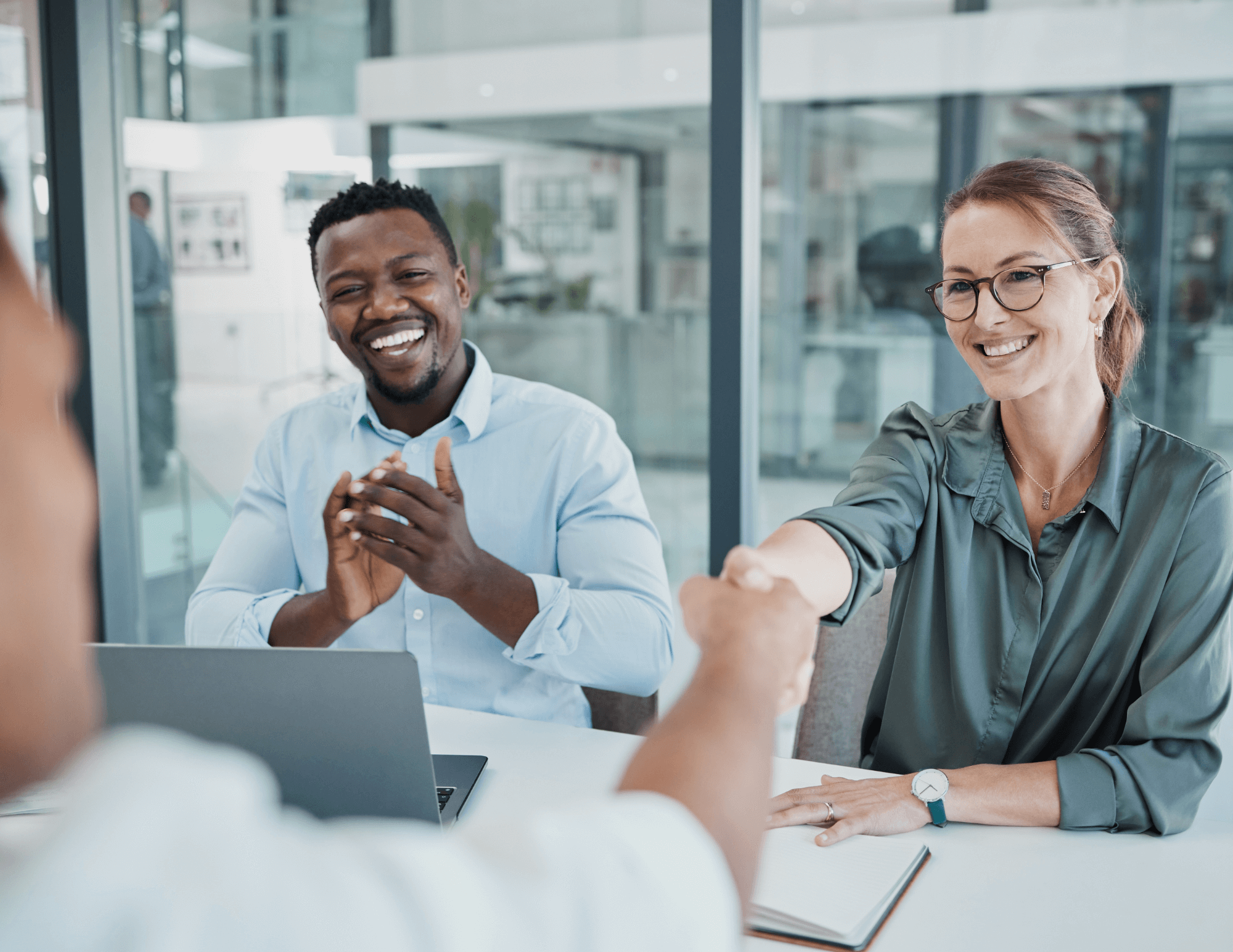 Business people, handshake celebration