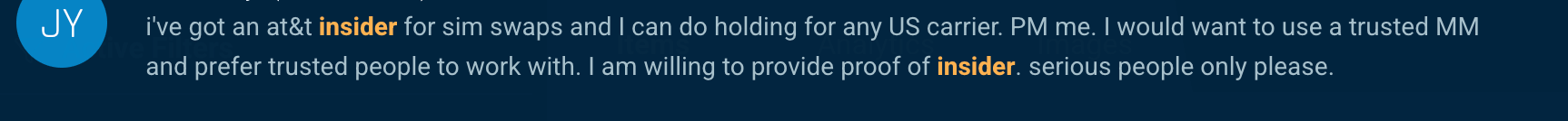 Example of an insider threat advertisement on Telegram.