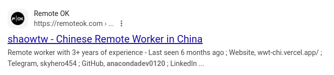 Google search result for Remote Ok.